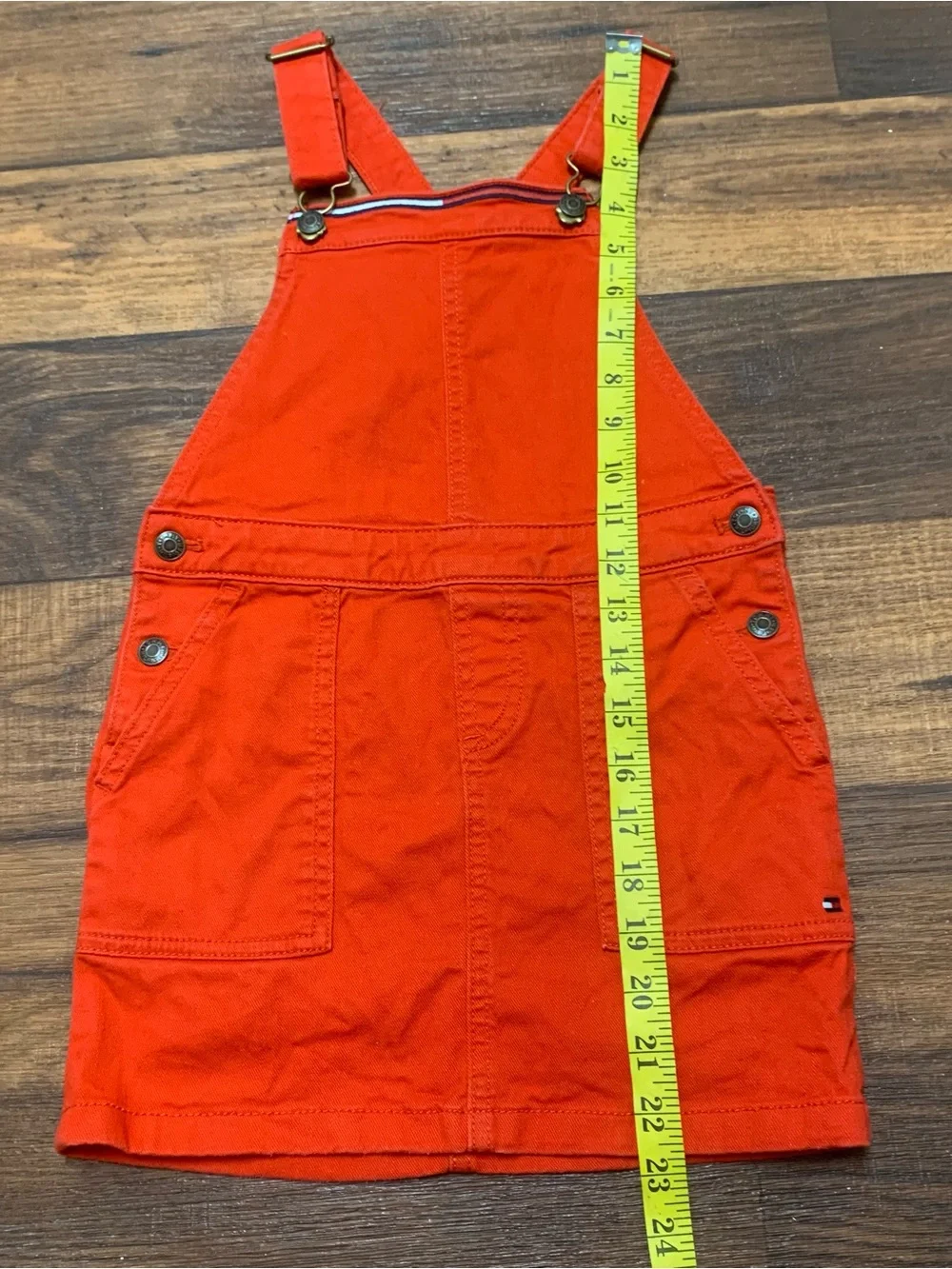 Tommy Hilfiger Red Denim Overall Skirt Dress Girls Size 7 Cotton Blend